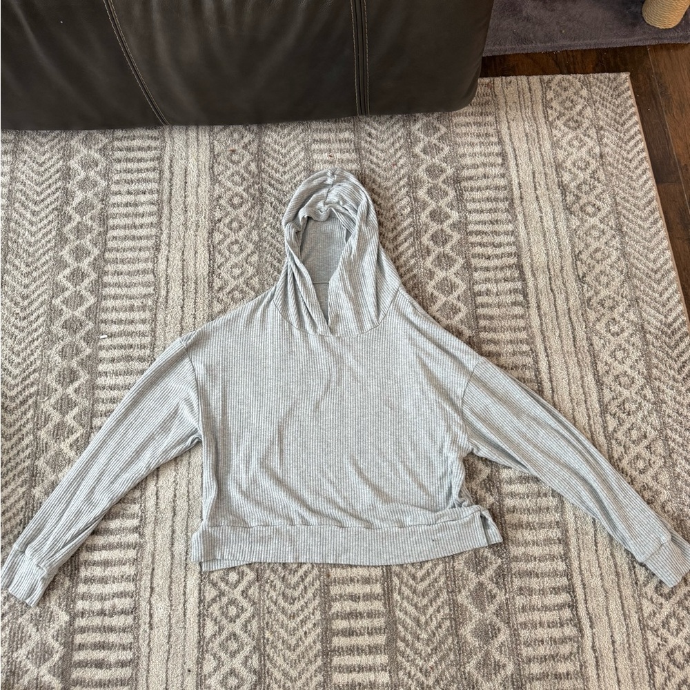 Gray Hooded Long Sleeve Top